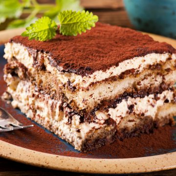 tiramisu coffee cake on a plate fork coffee makers